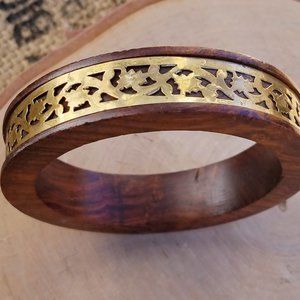 Wood Brass Stamped Bracelet